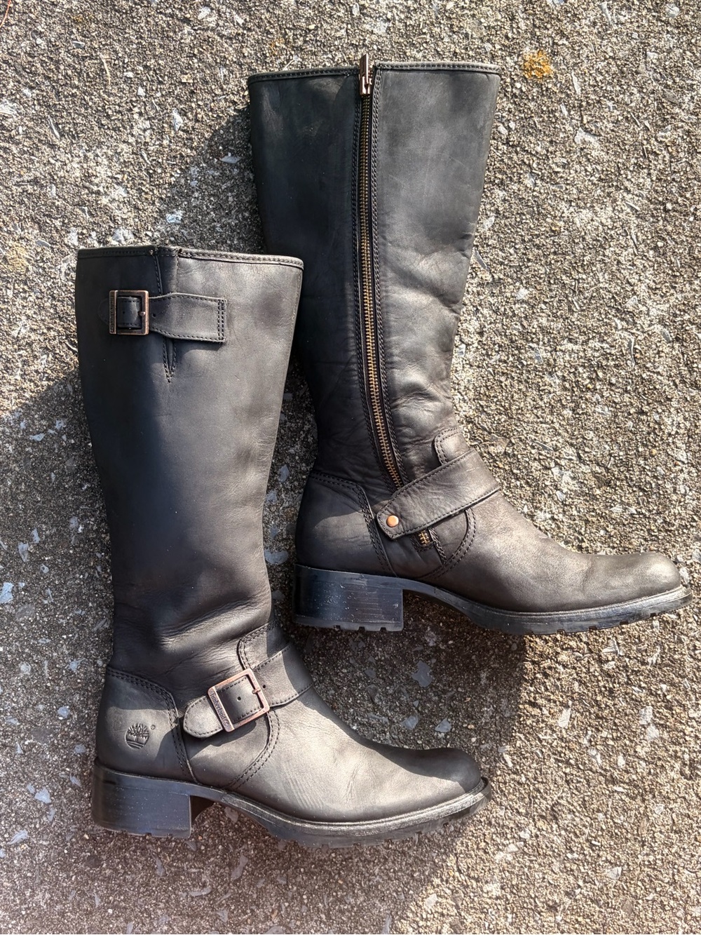 Timberland Women's Black Leather Mid-Calf Riding Boots Genuine Leather size 8.5